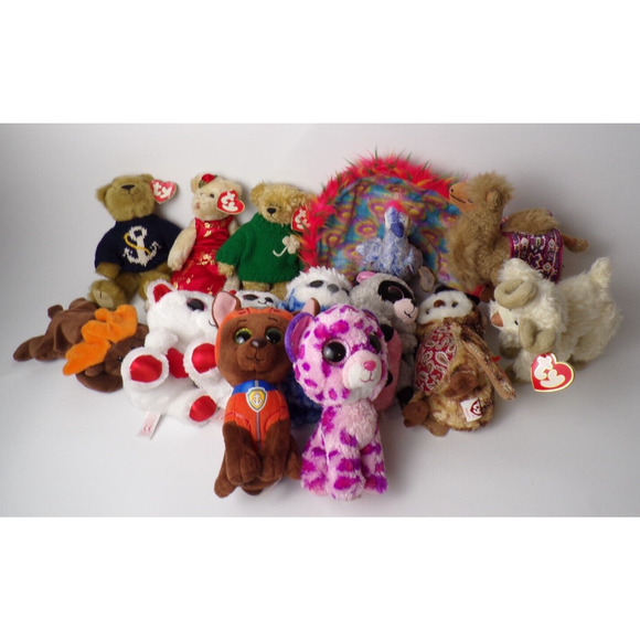 Ty Beanie Baby & Plush Lot Of 14 - Various Animals - Many with Tags - Peacock